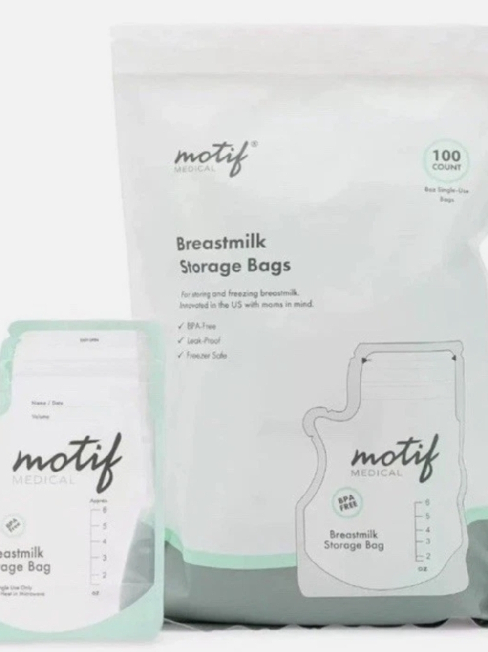 Motif Medical Breastmilk Storage Bags – White with Mint Accent